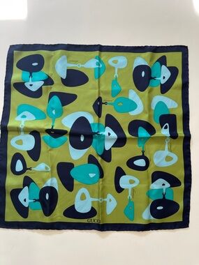 Gucci Olive Green, Teal & Navy Abstract Silk Scarf